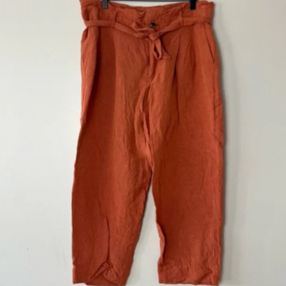 Madewell Linen Blend Paperbag Burnt Orange Cropped Pants 14
